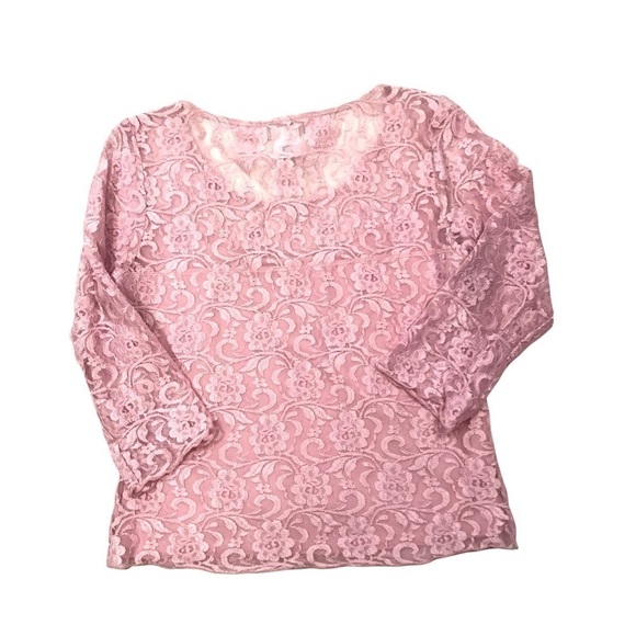 Soft Surroundings Women Small Pink Lace Top 3/4 Sleeve Partially Lined - Picture 3 of 9